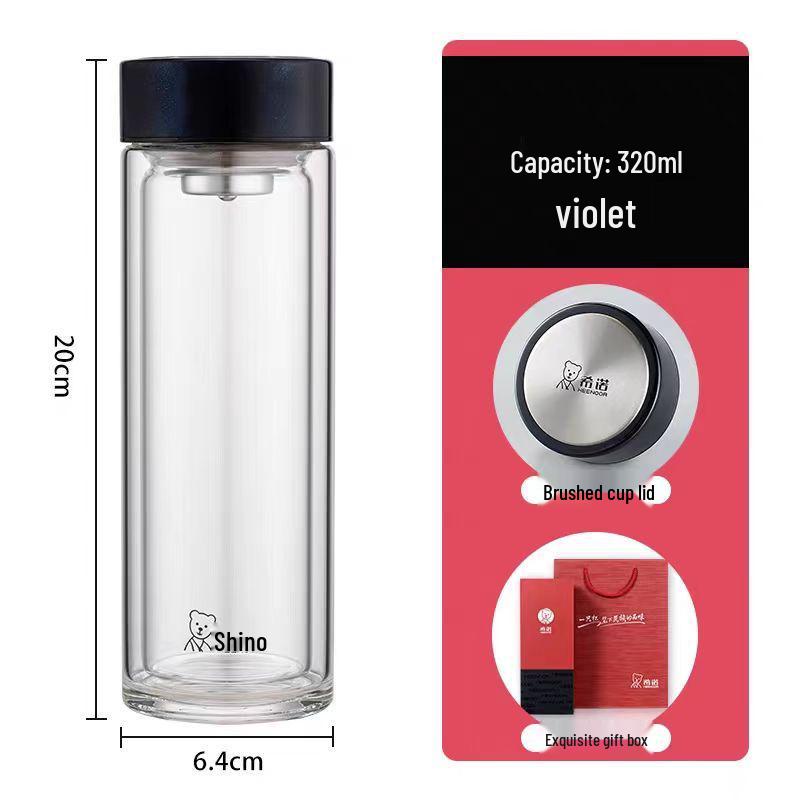 

Sinoglass Double-Wall Borosilicate Glass Tea Cup with Infuser - Ideal Office, Car, or Home Gift with Gift Box 360ml