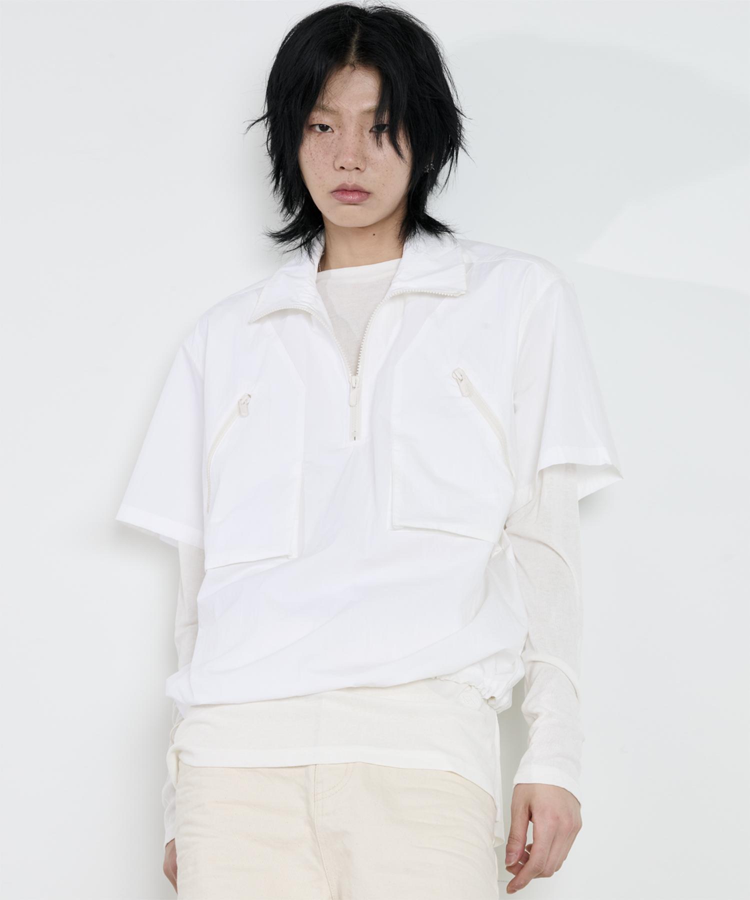 The Dusty White Half-Zip Nylon Shirt M