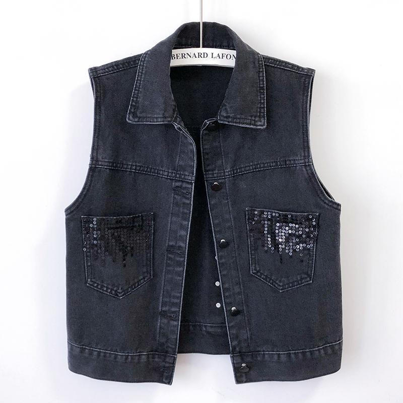 Jeansweste für Damen im Frühling und Herbst, lockere und vielseitige, ärmellose Camisole-Jacke in Übergröße
