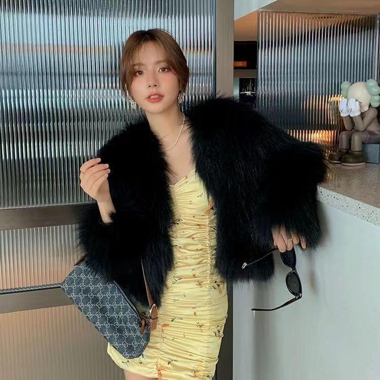 Autumn and winter new imitation mink hair splicing fox hair plush coat short thin imitation fur coat