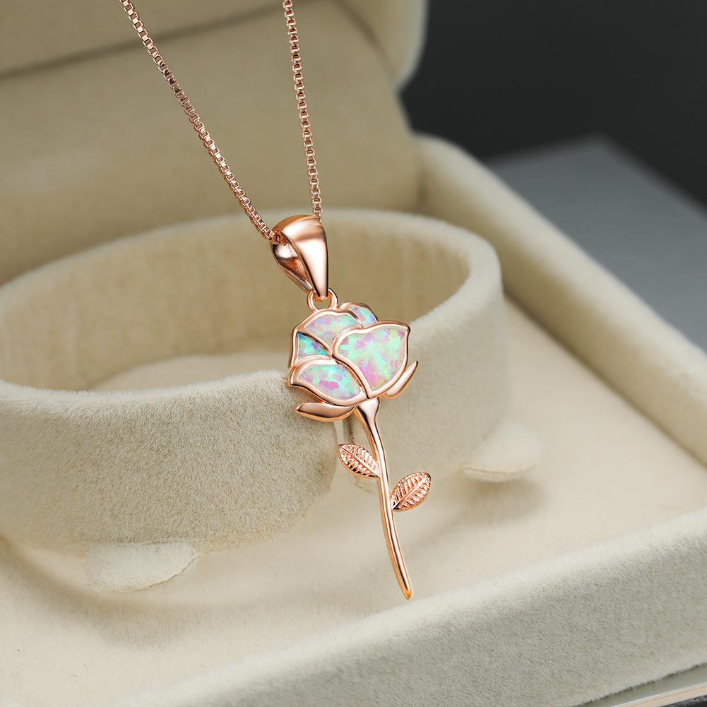 

Accessories Pendants New Accessories Purple Opal Rose ins Necklace