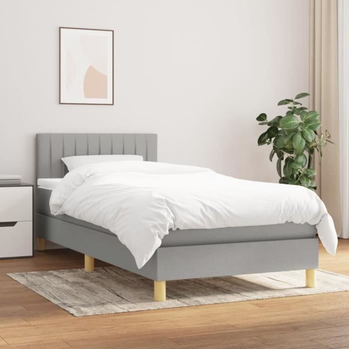 3140729 vidaXL Lit à sommier tapissier avec matelas Gris clair 80x200 cm Tissu