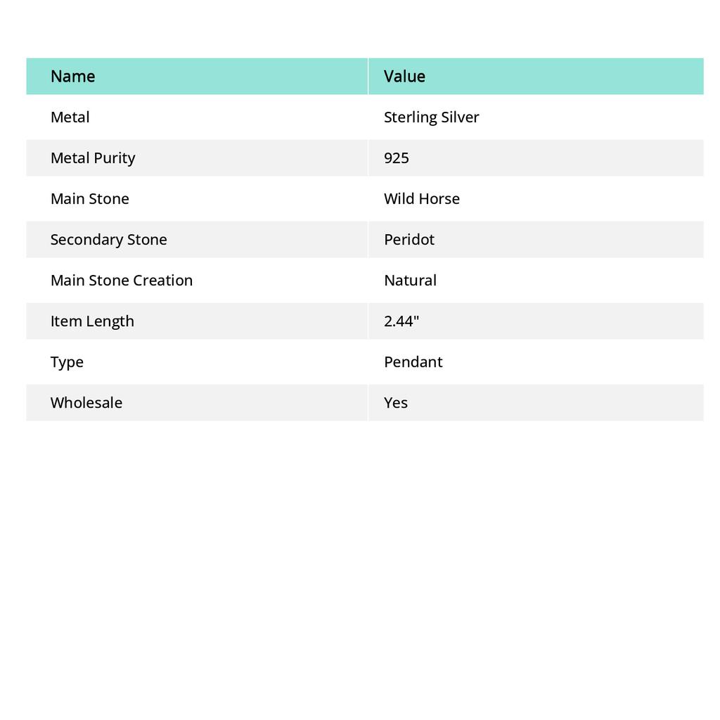 Natural Wild Horse, Peridot 925 Sterling Silver Jewelry Pendant 2.44" e3H49