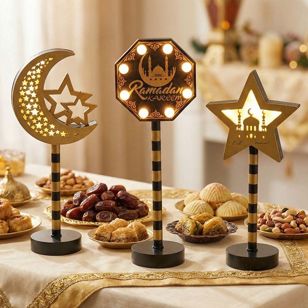 Wooden Shell Stars Night Light Energy Saving Ramadan Desk Light LED Moon Light  Party Decor