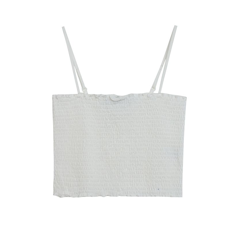 

Soft and Pleated Stretch! Daily Order Sexy Camisole Women s Silm Short Chic Flat Base Ride White XS