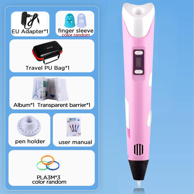 Kinder 3D-Stift 3D-Zeichen Druckstift LCD-Bildschirm Netzteil 40 Farben 200M PLA-Filament Kinder Jungen Mädchen Geburtstag DIY-Geschenk