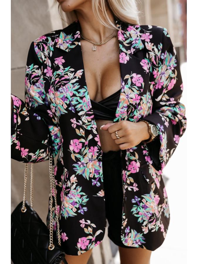 2024 Autumn Women's Leopard Print Tie-Waist Suit Collar Long Sleeve Coat - European & American Style