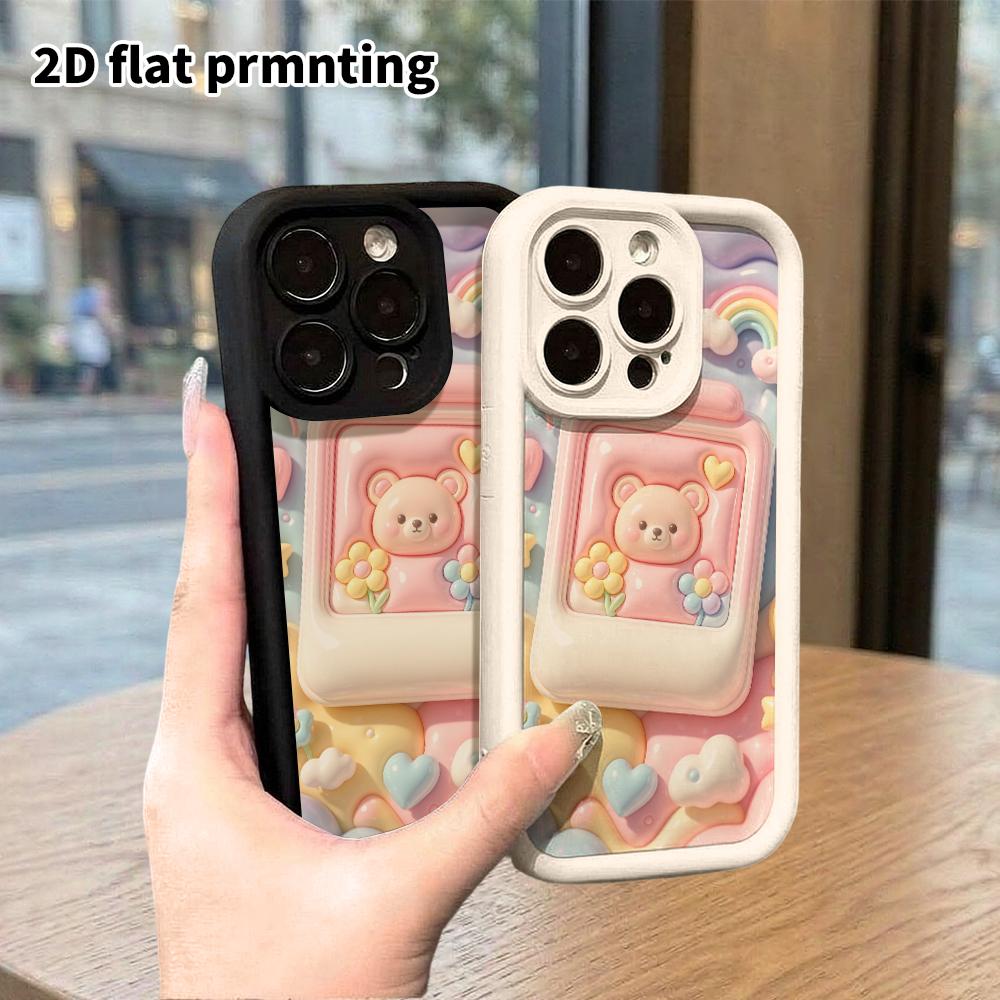 Phone Case: 2D Flat Design Suitable for iPhone 18 17 16 15 14 13 Pro Protective Case, with Little Bear Polaroid, Perfect Christmas and Halloween Holid
