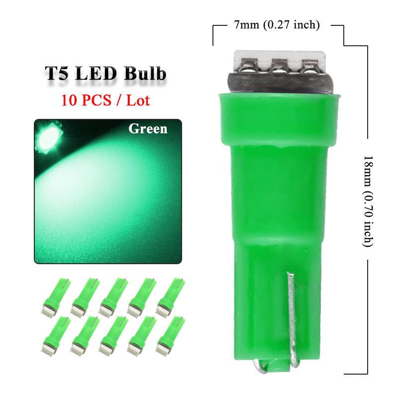 10 PCS T5 74 LED Bulbs 12V 5050 1-SMD 7000K White Car Interior Maps Dashboard Instrument Panel Gauge Cluster Indicator Lights