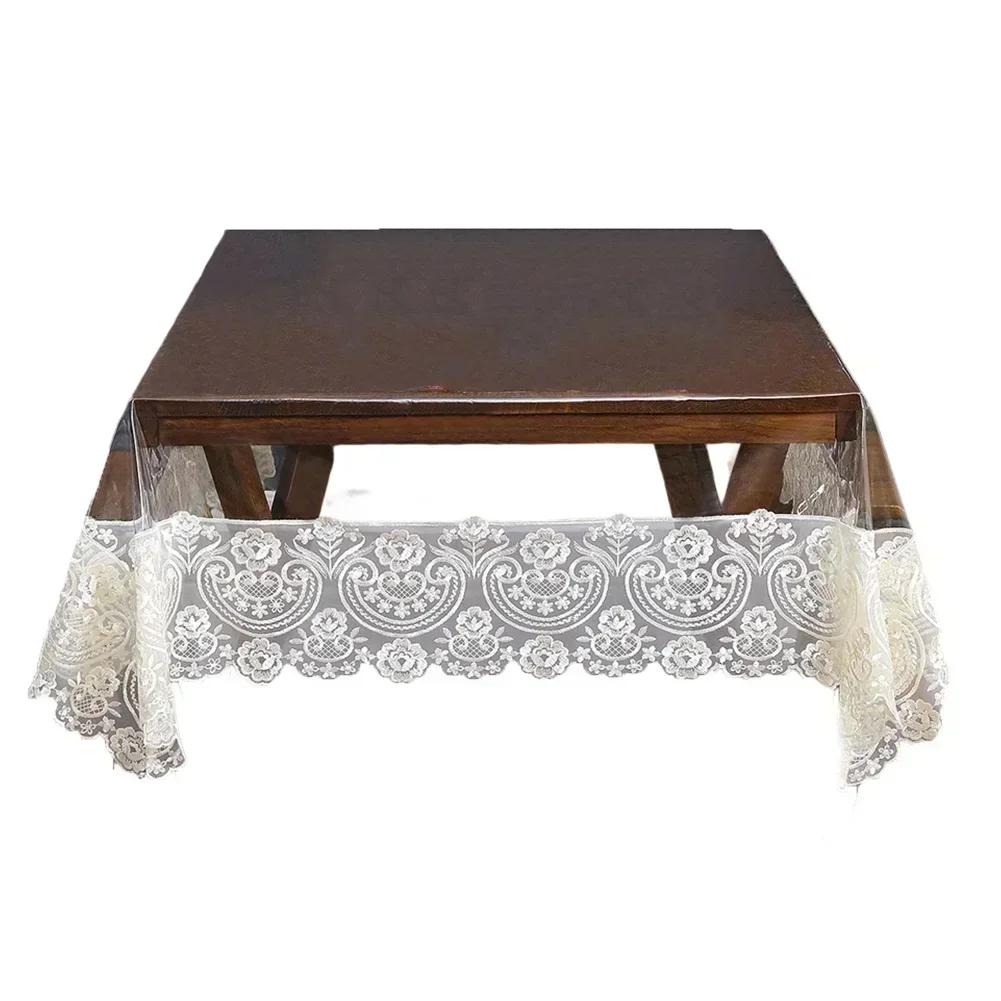 

Clear Table Cover With Lace Dining Table Decor PVC Tablecloth Odor-Free Table Cover Perfect For Special Events coffee A