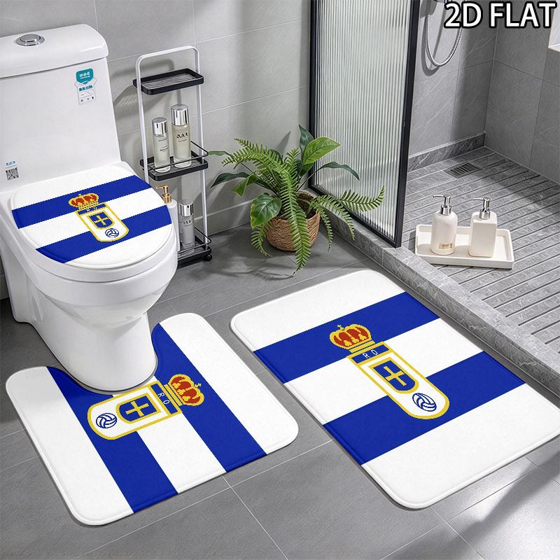 3pcs Real Oviedo Pattern Flannel Nonslip Absorbent Washable Decorative Bathroom Home Toilet Seat Cover Mat