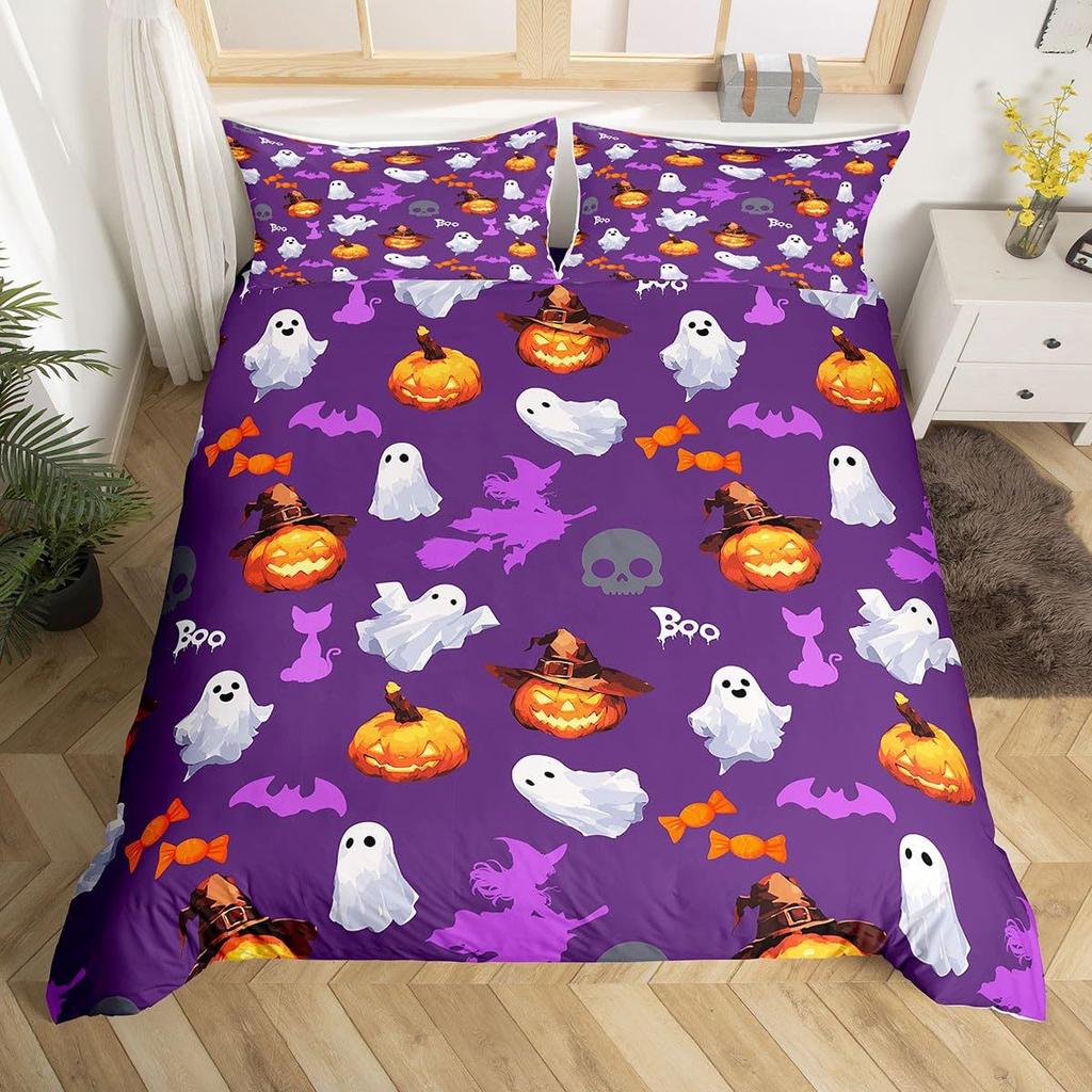 Halloween Duvet Cover Set Pillowcase Ghost Horror Bedding Set,Soft Comfortable Duvet Cover For Bedroom Decoration