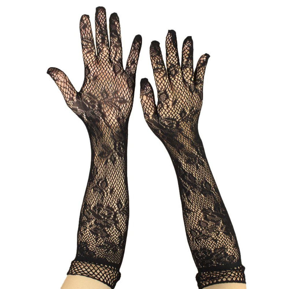 Fishnet Lace Flower Gloves Thin Mesh Hollow Gloves Elegant Summer Mittens  Riding