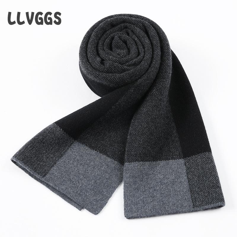 Pure cashmere men's scarf knitted plaid trendy business men's scarf knitted scarf warm plaid scarf