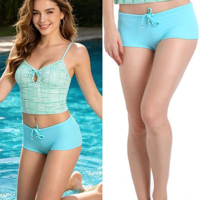 Bañador de Tabla para Mujer, Parte Inferior de Bikini para Playa, Bañador Muy Elástico de Secado Rápido con Cordones Ajustables, Color Azul Lago Fresco S-XXL