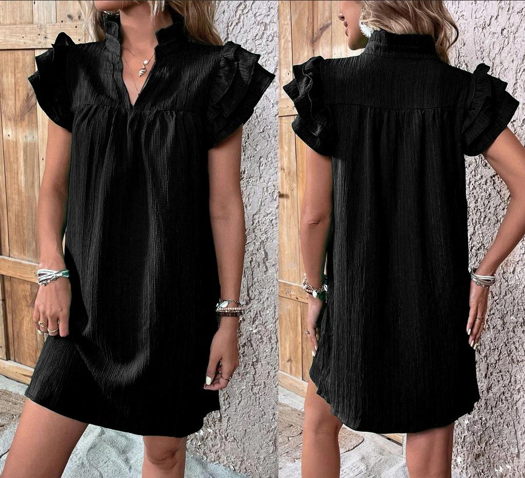 Summer Fashion Versatile Lotus Leaf Sleeve V-neck Dress