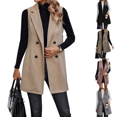 Women's Casual Solid Color Loose Suit Sleeveless Jacket Fashion Jacket Solid Color Jacket
