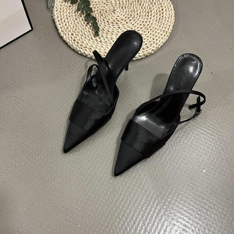 Mode Spitz Europa Und Die Vereinigten Staaten Feine Absätze Rosa Satin High Heels Baotou Schuhe Damen Neu 2025 Frühling Mary Jane Halbsandalen