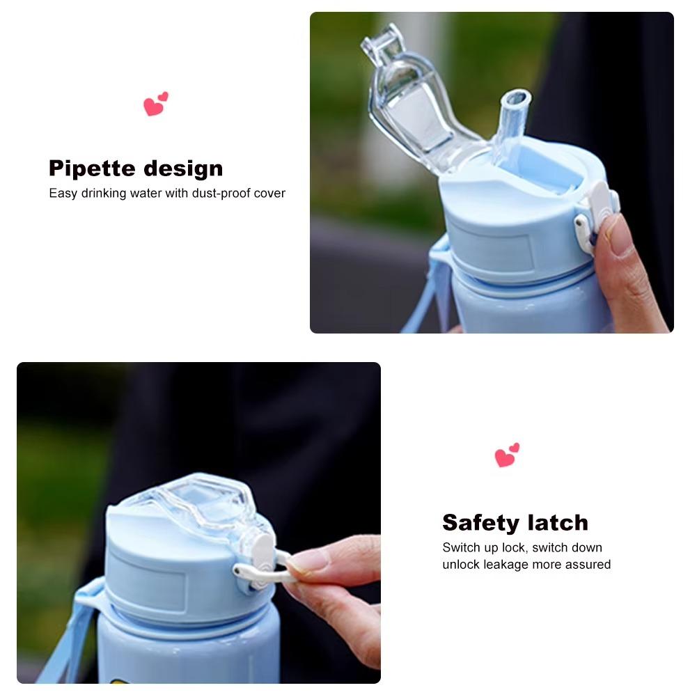 800ML Sports Water Bottle Kids Water Sippy Cup Creative Cartoon Cup with Straws Outdoor Portable Children's Plastic Water Cup