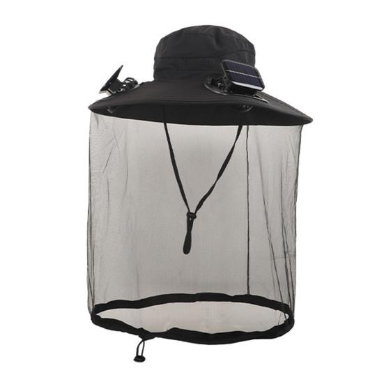 Solar Fan Cap Wide Brim Built-in Dual Solar Fans USB Charging Cooling Fishing Hat Breathable Mesh Cover Sun Protection