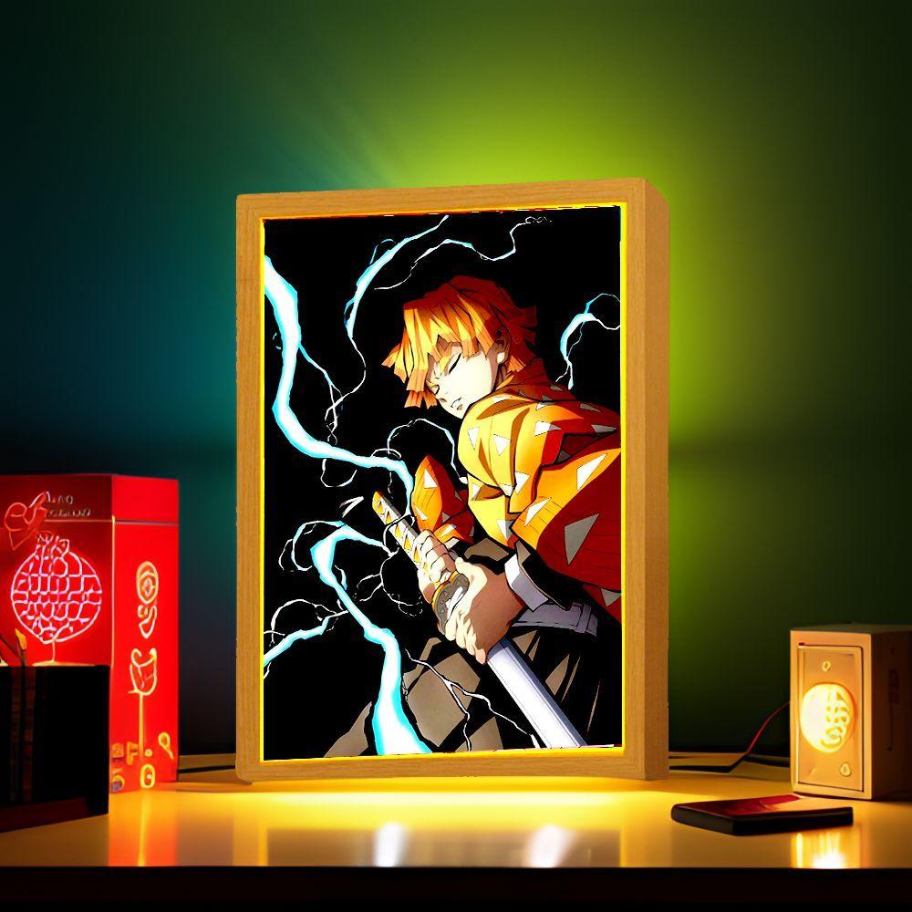 Anime Demon Slayer Action Figures Light Painting Photo Frame Tanjirou Nezuko Led Night Figurine Kimetsu No Yaiba Gifts Poseable Articulated Scale