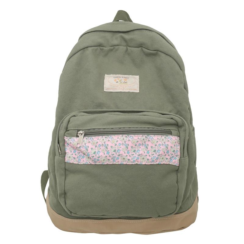 Schoolbag Korean Version Lazy Wind Washed Canvas Schoolbag College Student Backpack Hong Kong Style Floral Splicing Commuter Backpack Female