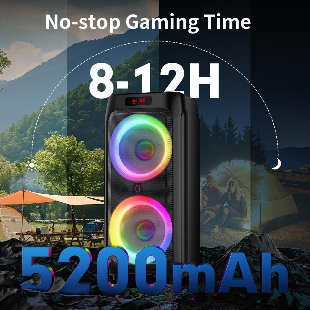Karaoke Machine with 2 Wireless Microphones, 24" Big Portable Bluetooth Speaker for Adults with RGB Light PA System Treble & Bass