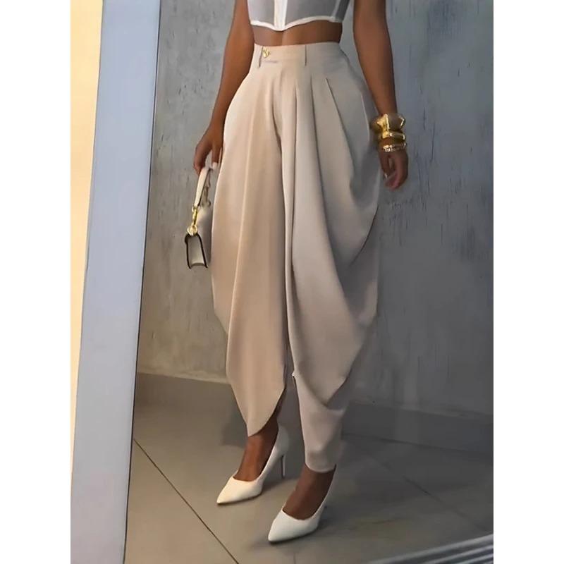Mid Waist Women's Cargo Harem Sweat Pants with Ruched Casual Street Style Trousers Office Ladies Work Trousers