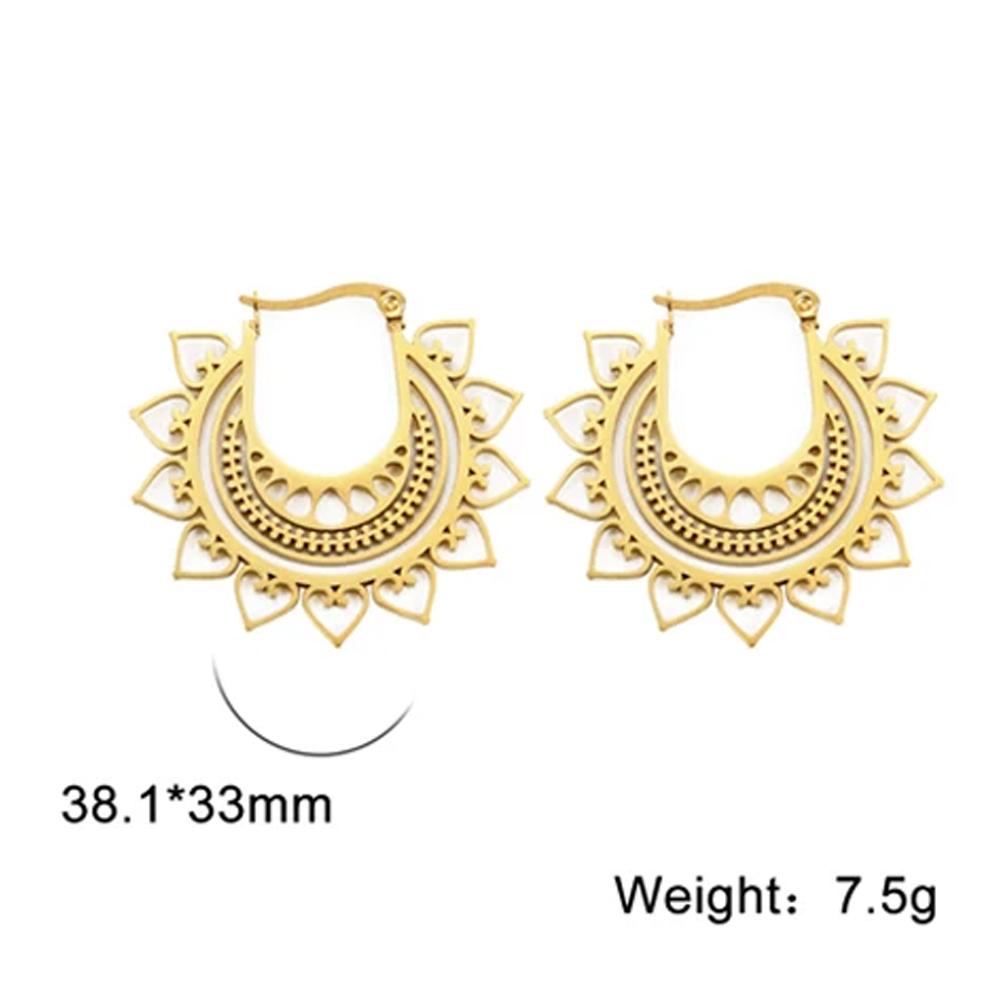 Dawapara Stainless Steel Bohemian Hoop Earrings Filigree Mandala Sacred Geometry Amulet Wiccan Earrings Women Jewelry