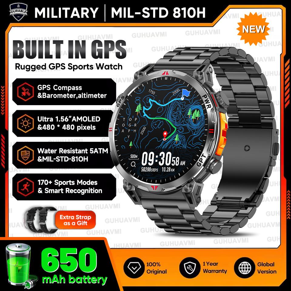 Outdoor GPS Sports Smart Watch Men Built in GPS Compass 5ATM Waterproof Bluetooth Call HD AMOLED Screen Fitness Smartwatch