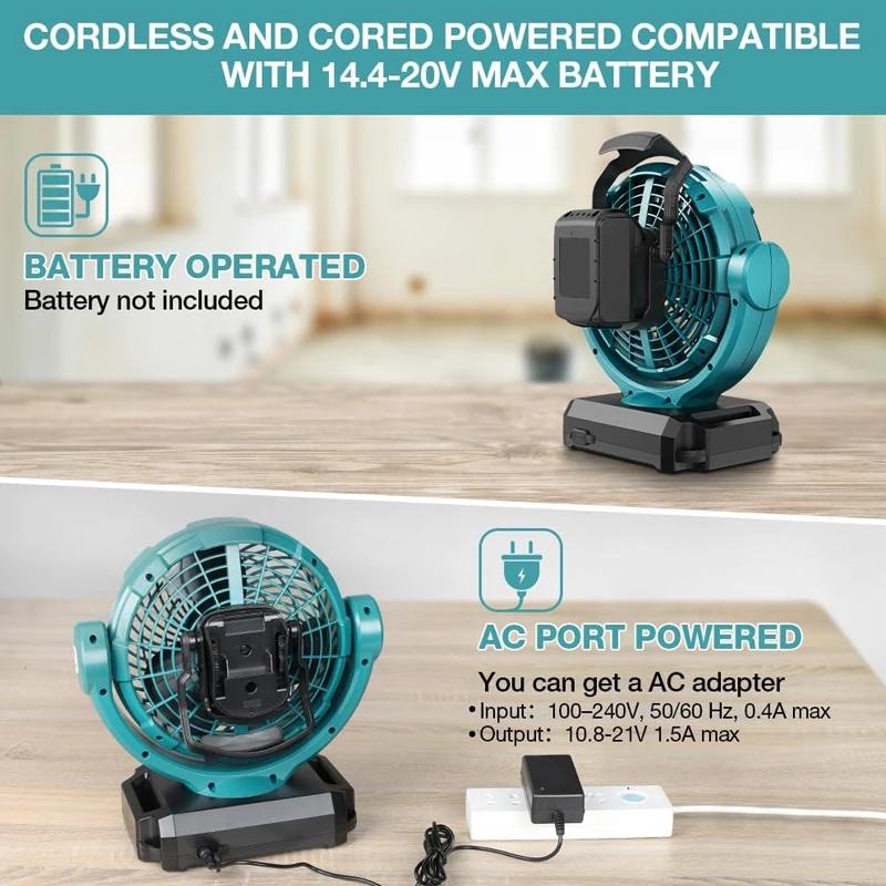 Indoor and Outdoor Construction Fan For Makita/Bosch 14.4V-18V Li-ion Battery AC/DC Power Tool Fan UK/US/EU Plug Brushless Motor