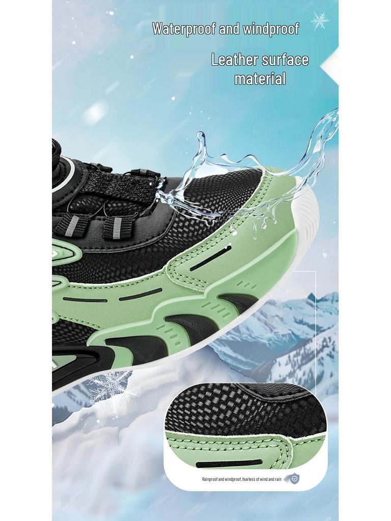 Boys' 2025 Autumn/Winter Sports Shoes with Rotating Button, Double-Layered Cotton, Plus Velvet Warmth for Medium and Large Children.