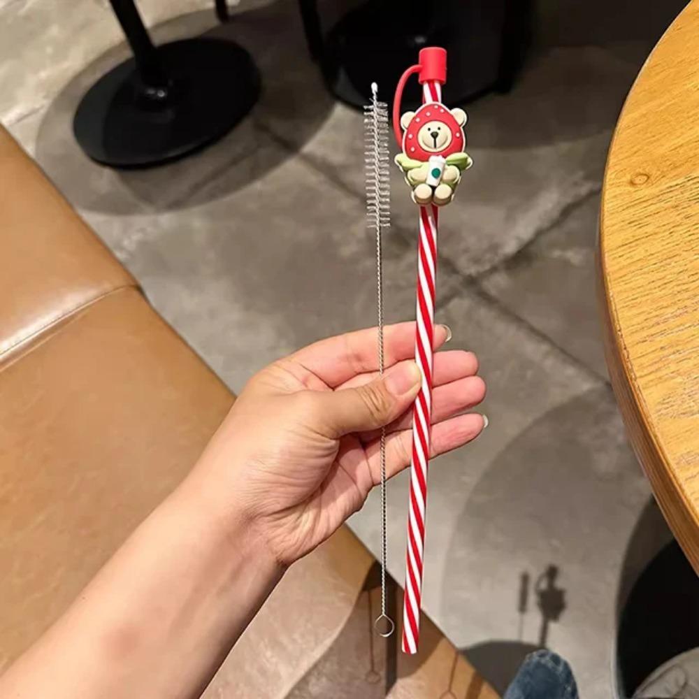 1PC Cute Bear Silicone Straw Cover Caps 7-8mm Straw Topper Reusable Splash Dust-proof Straws Cover For Tumbler Cup Accessories