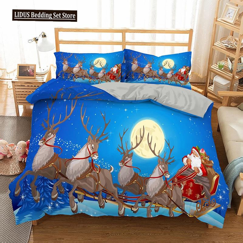 Red Christmas King Queen Duvet Cover Cartoon Santa Claus Bedding Set For Kid Boy Girl Happy Holiday 2/3pcs Polyester Quilt Cover