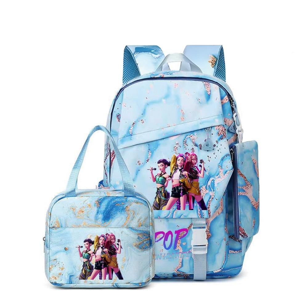 3 Piece School Backpack Set for Students Large Capacity Oxford Cloth Schoolbag with Shoulder Strap and Pencil Case