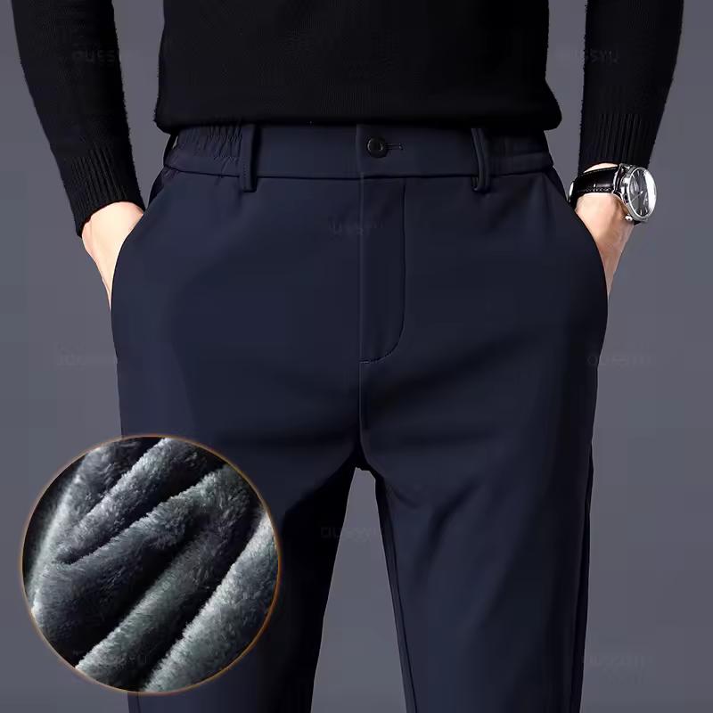 Autumn Winter Warm Men's Fleece Pants Thick Business Stretch Slim Fit Elastic Waist Jogger Classic Trousers Male
