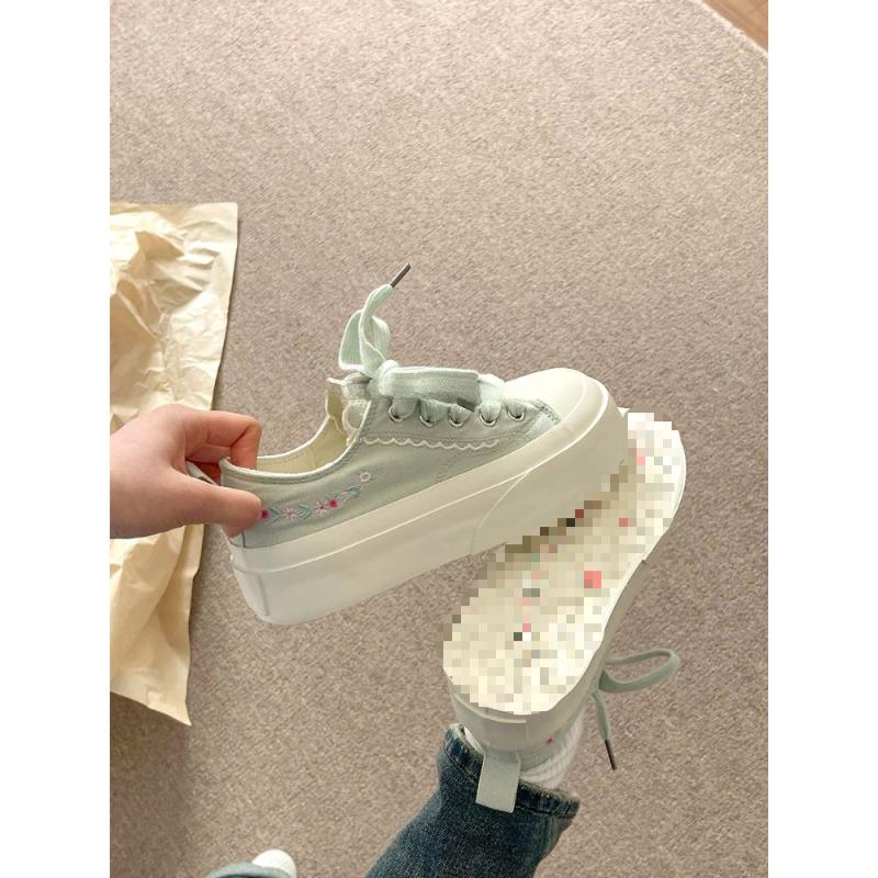 Summer thin breathable thick-soled canvas shoes women's 2 new embroidered versatile white shoes casual shoes