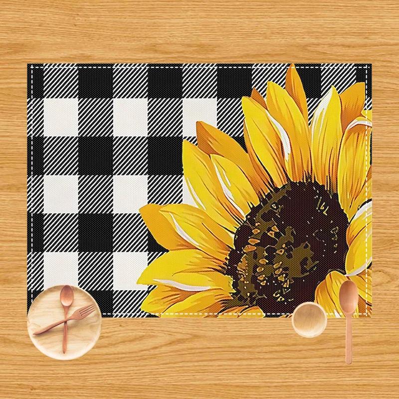 1 Stück Sonnenblumen-Bienen-Platzset Esstisch Sommer-Thema Tischdekoration Leinen Tischgeschirr Untersetzer Küchenzubehör für Kindergeburtstagsparty