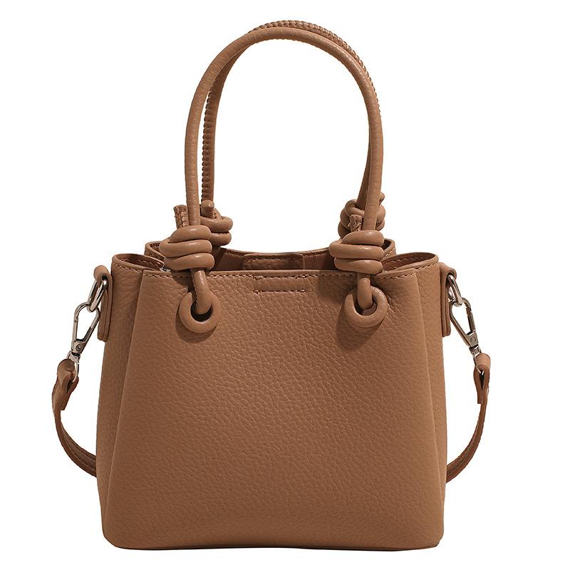 New Fashionable and Simple High-end Texture Lychee Pattern Portable Bucket Bag, Foreign Style Versatile Commuter Messenger Women's Bag