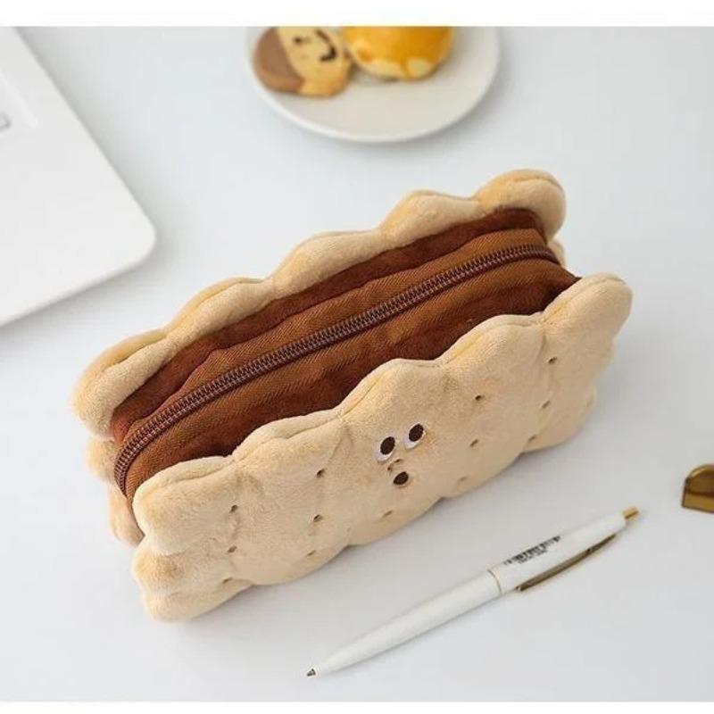 Sandwich Biscuits Plush Pencil Case Simple Large Capacity Pencil Bag Cute Stationery Box Student Stationery Storage