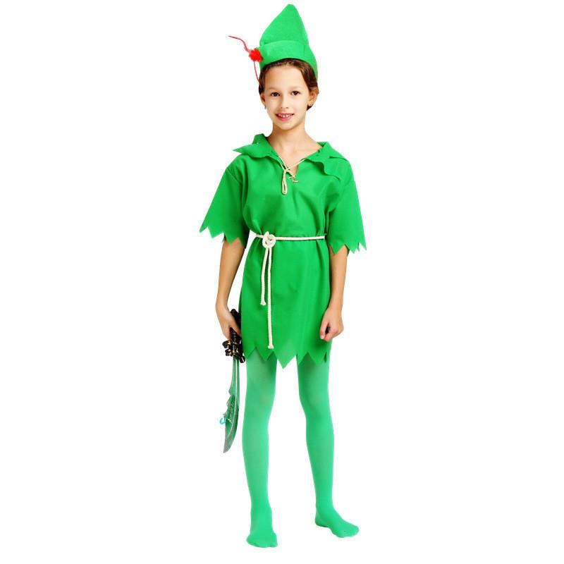 Peter Whimsical Kids Pan Costume In Vibrant Green Color For Boys Comfortable Polyester Fabric For Theatrical Fun