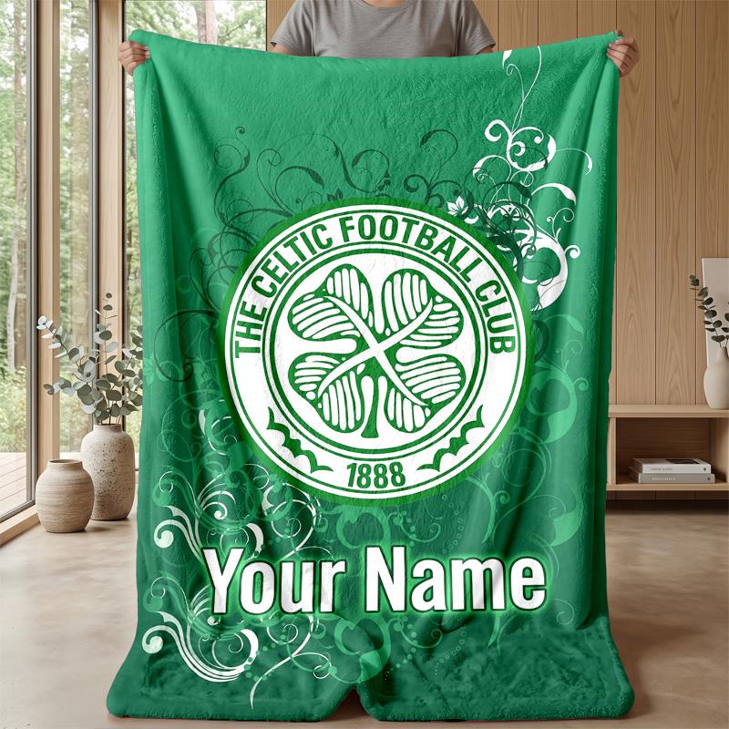 Custom Text Flannel Throw Blanket, Lightweight Cozy Bed Sofa BlanketCeltic FC