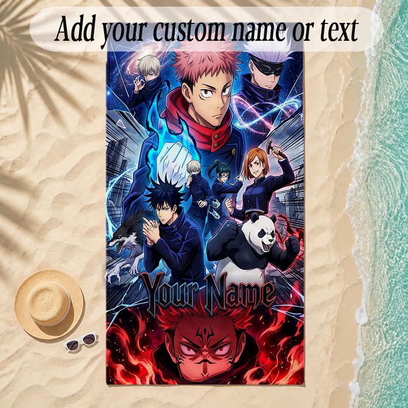 Beach TowelJujutsu Kaisen Custom Name Text Personalized Soft Towel for Beach Pool Indoor Home Decor Gift