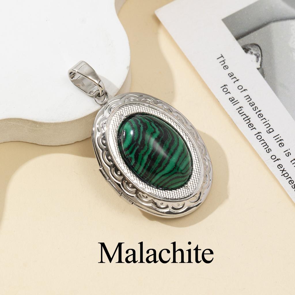 1Pc, Natural Stone Oval Pendant, Boho Malachite Lapis Lazuli Gemstone Charms for Women Men Necklace Hanging Decoration Accessories, Jewelry Making