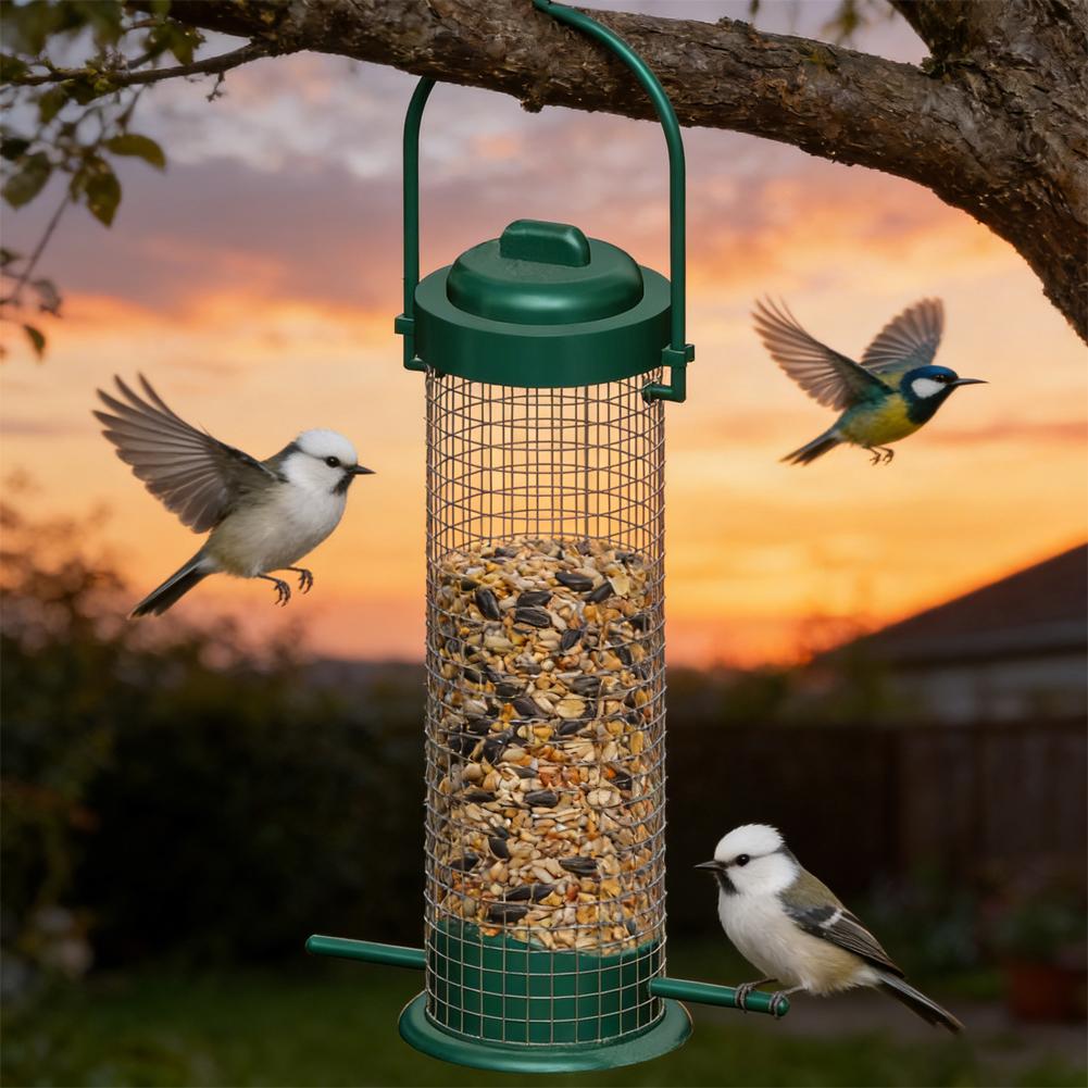 Bird Feeder Suspended From Dark Green Wrought Iron Feeder Pet Bird Bird Feeding Feeder Steel Supplies Stainless Mesh Hummin C4S3