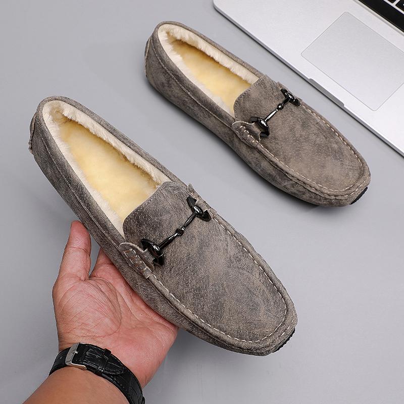 Fashion Men Casual Shoes Fashion Men Fur Handmade Suede Genuine Leather Mens Loafers Moccasins Slip On Men's Flats Male Driving Shoes