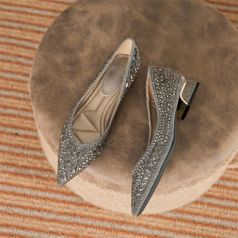 Móda 2025 Návrhářská Dámská Obuv Trafa Křišťálové Lodičky Nízký Podpatek Párty Nevěsta Svatba Dámské Flitrované Mokasíny Dámské Šaty Vysoké Podpatky