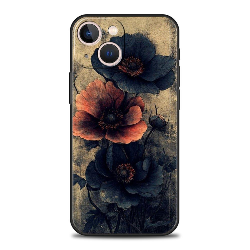 Phone Case For iPhone 17 16e 15 14 13 12 11 Pro Max SE 7 8 Plus Shell iPhone 16 Soft TPU Cover Ink Wash Painting Flower