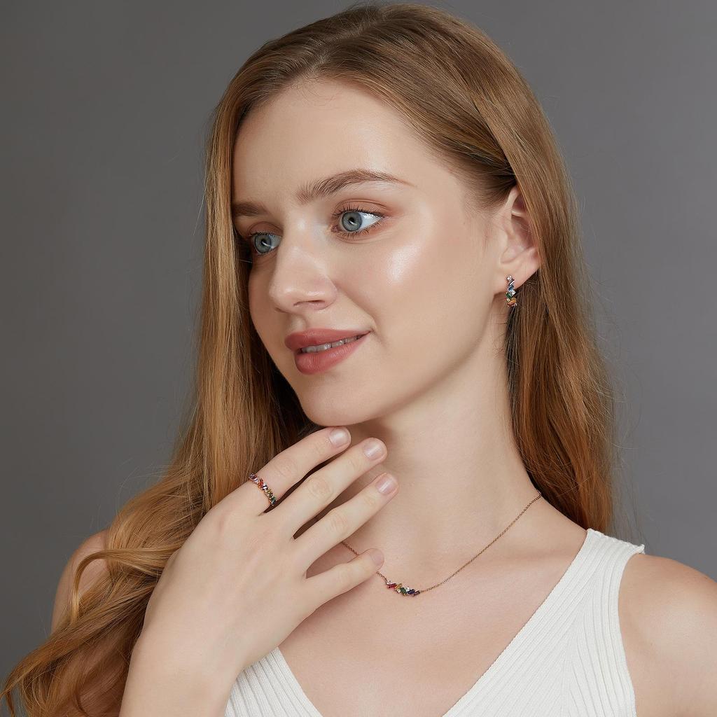 Summer Sale: Luxury S925 Silver Plated 10K Gold Rainbow Zircon Ring – Simple European & American Style for Index Finger.