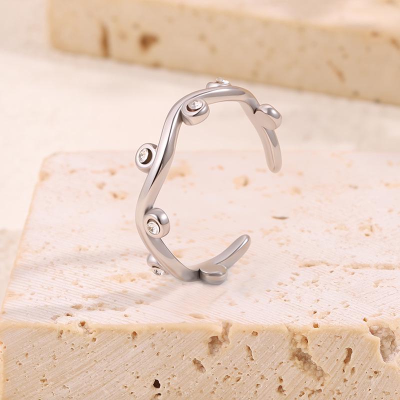 Colorful European & American Irregular Titanium Steel Open Ring with Non-Fading Diamond-Set